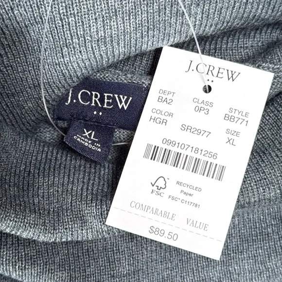 J.Crew men's dark gray turtleneck roll neck sweater, Merino wool, size XL - Picture 3 of 10
